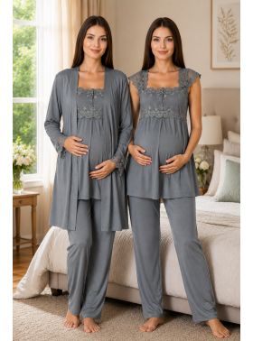 Effortt 2301 Füme Sabahlıklı Lohusa Pijama Takımı